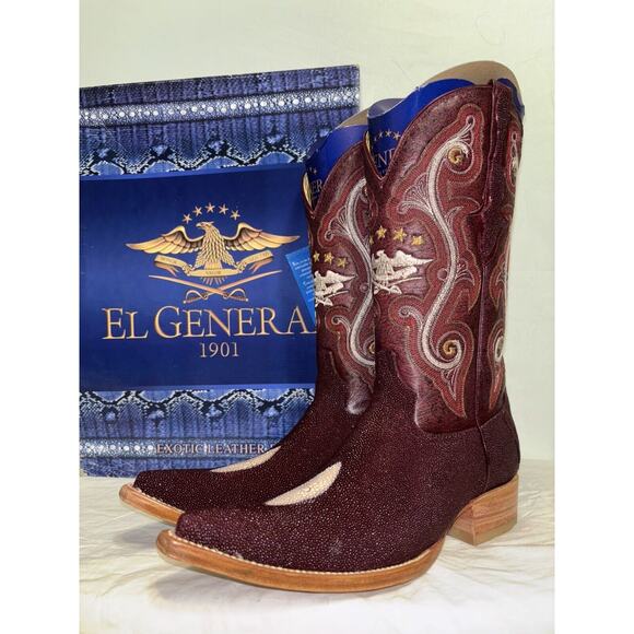 El General Other - Genuine Stingray Skin Rodeo Cowboy Boots by El General Women’s Size 8 Maroon